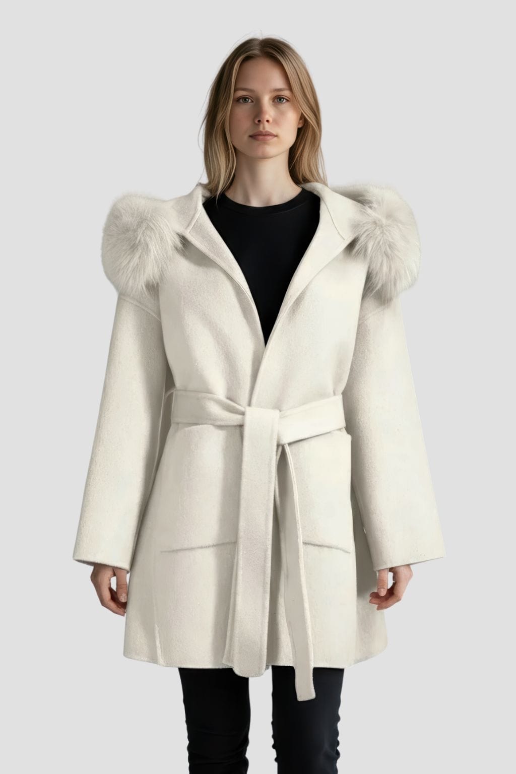 Veste à fourrure avec capuche blanche Héritage fourrure