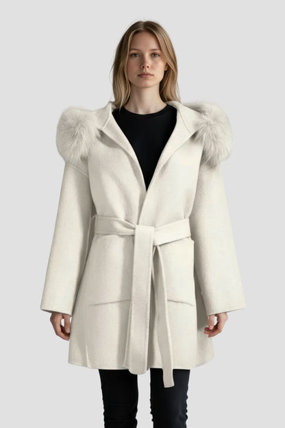 Veste à fourrure avec capuche blanche Héritage fourrure