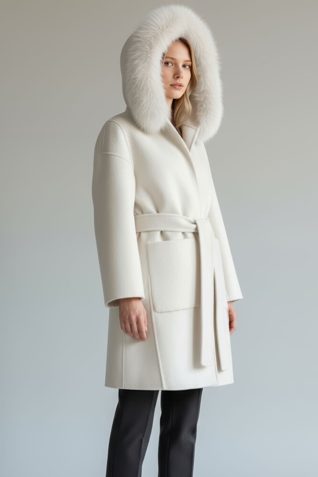 Veste à fourrure avec capuche blanche Héritage fourrure