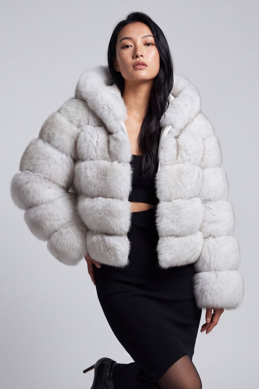 Veste à fourrure avec capuche blanche Héritage fourrure