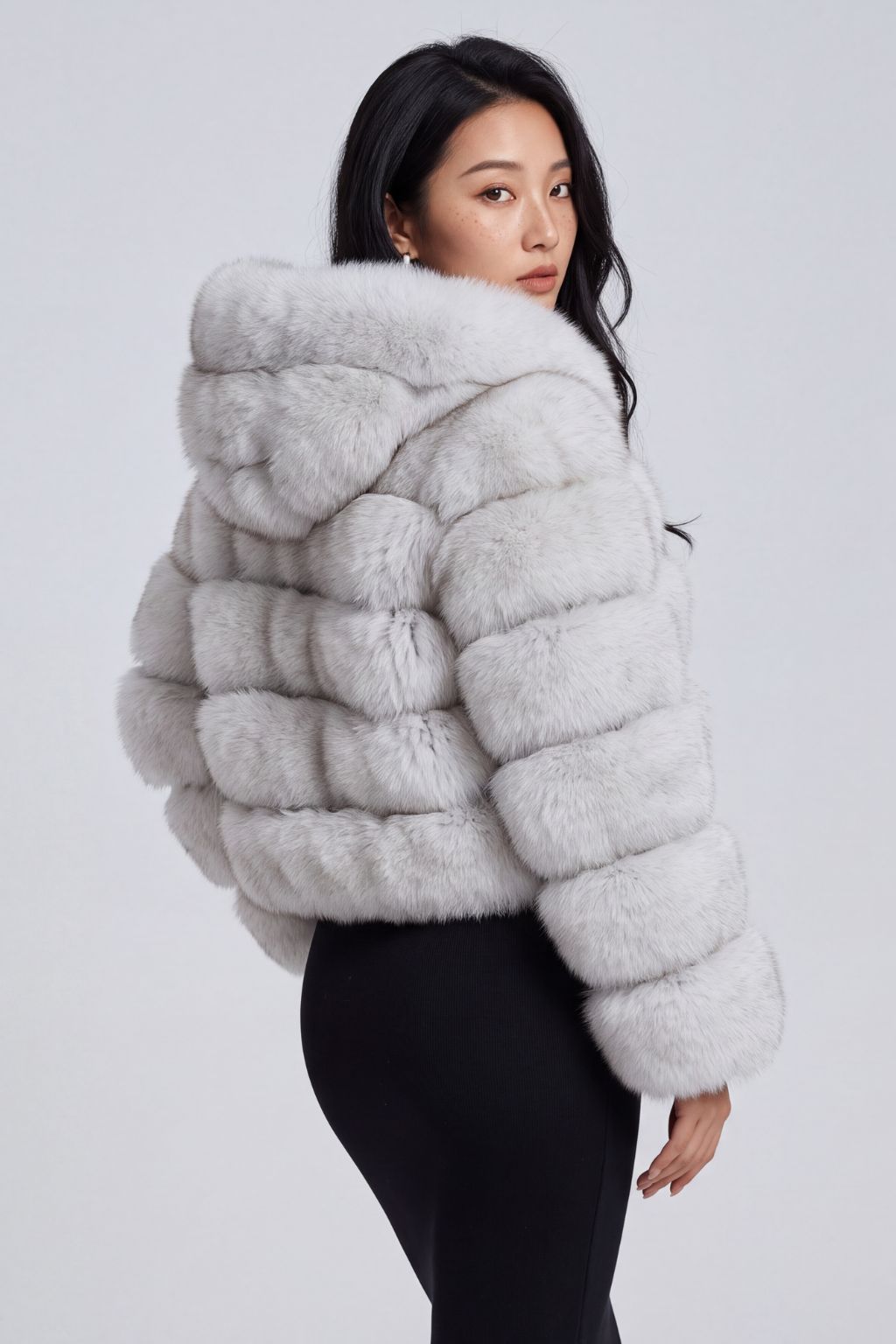 Veste à fourrure avec capuche blanche Héritage fourrure