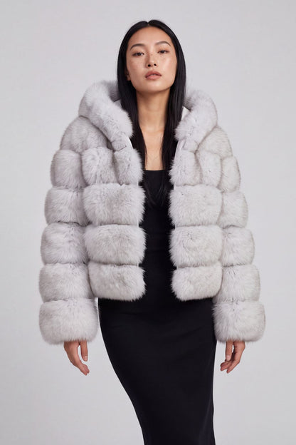 Veste à fourrure avec capuche blanche Héritage fourrure