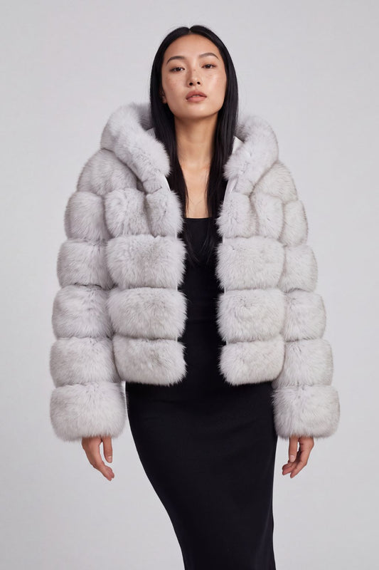 Veste à fourrure avec capuche blanche Héritage fourrure