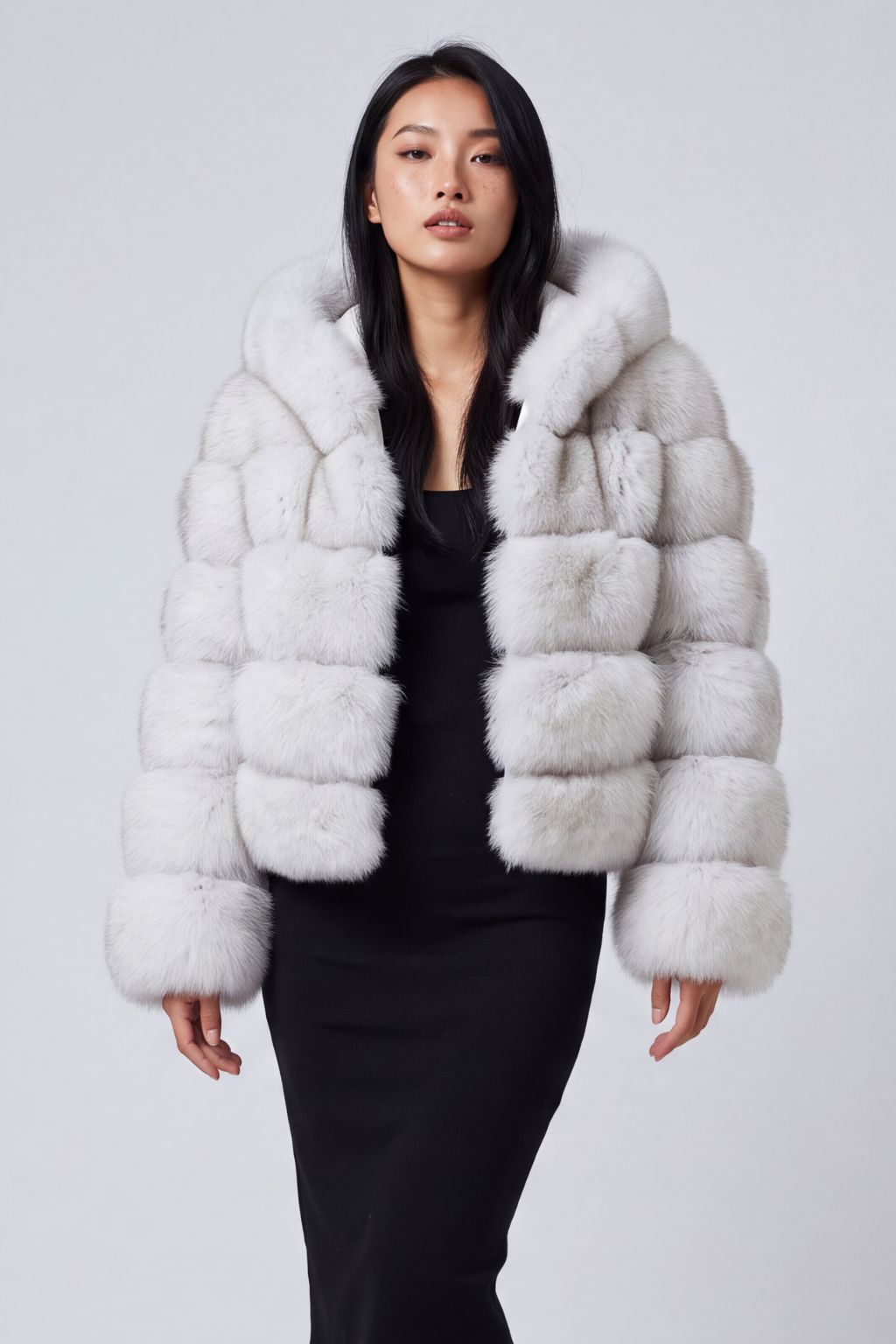 Veste à fourrure avec capuche blanche Héritage fourrure
