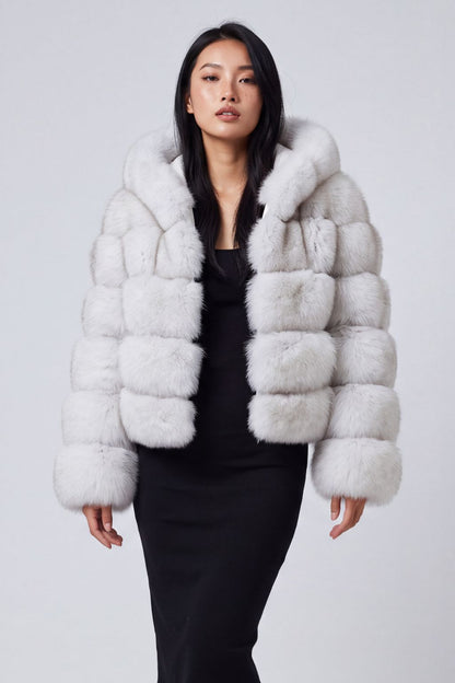 Veste à fourrure avec capuche blanche Héritage fourrure