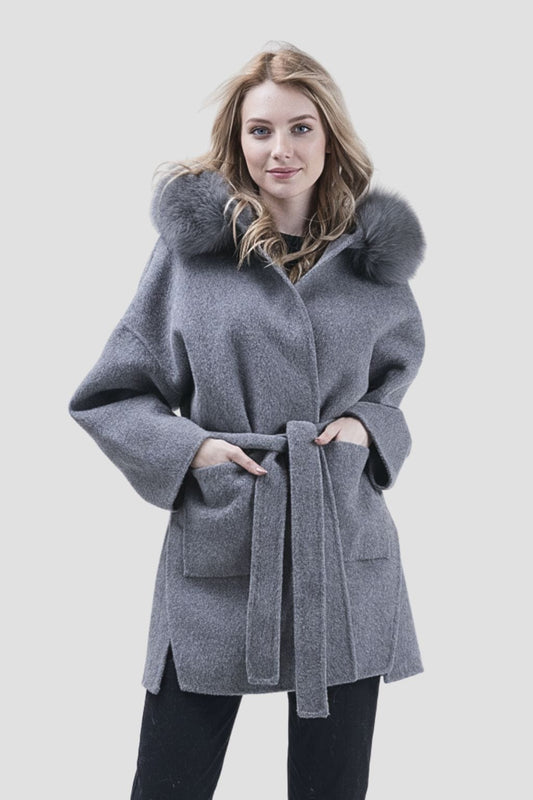 Veste à fourrure avec capuche grise Héritage fourrure