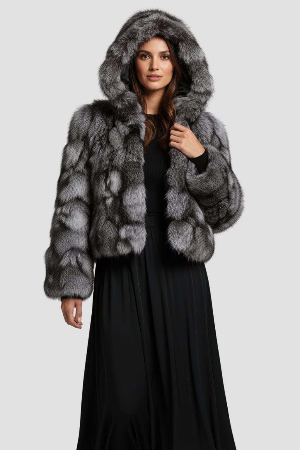 Veste à fourrure avec capuche grise Héritage fourrure