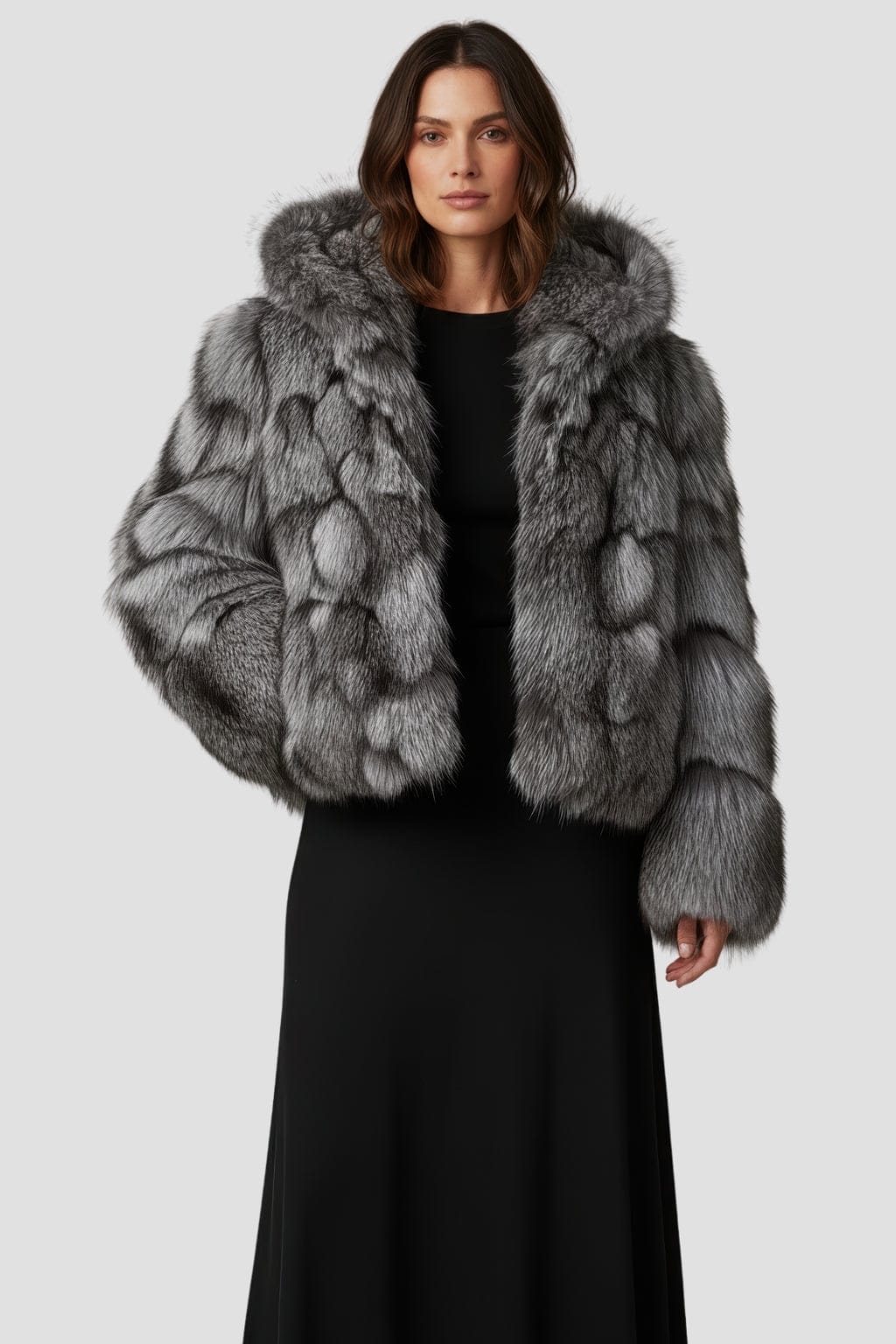 Veste à fourrure avec capuche grise Héritage fourrure