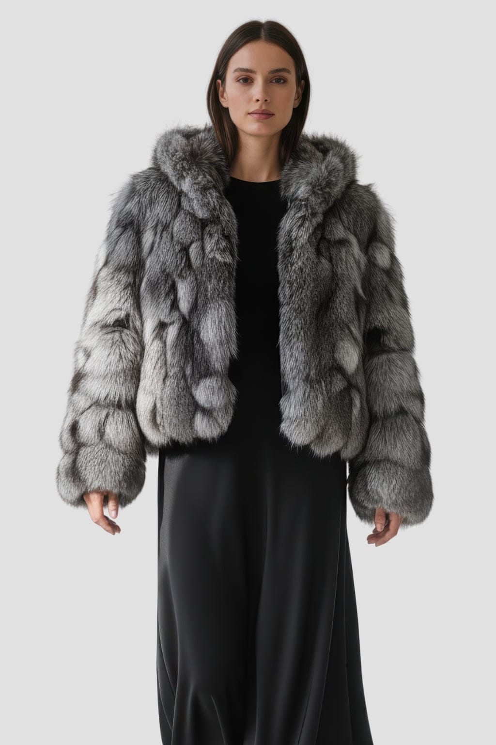 Veste à fourrure avec capuche grise Héritage fourrure