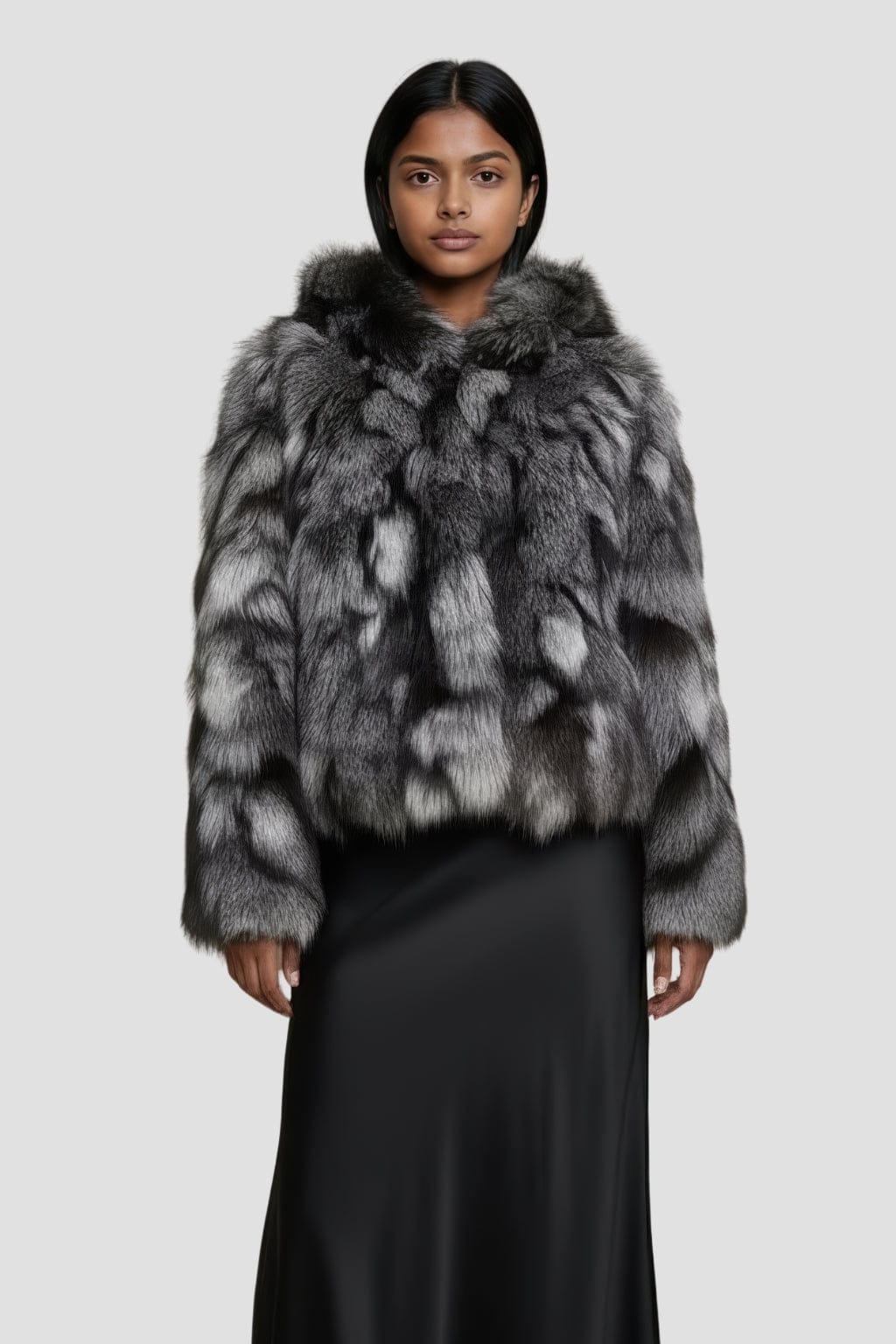 Veste à fourrure avec capuche grise Héritage fourrure