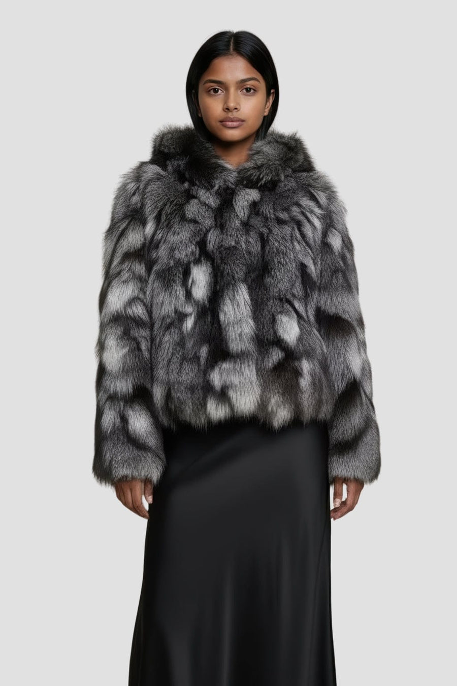 Veste à fourrure avec capuche grise Héritage fourrure