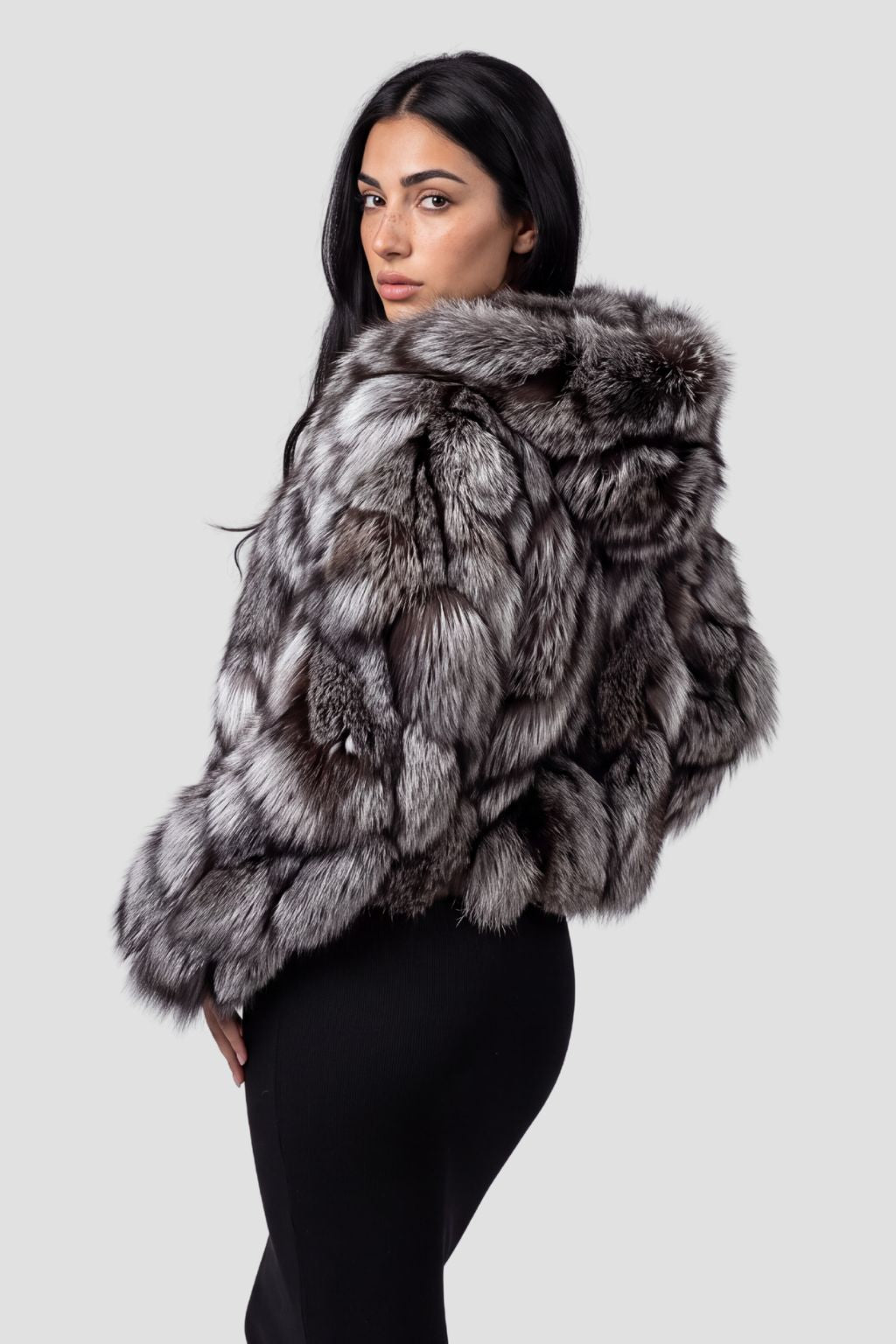 Veste à fourrure avec capuche grise Héritage fourrure