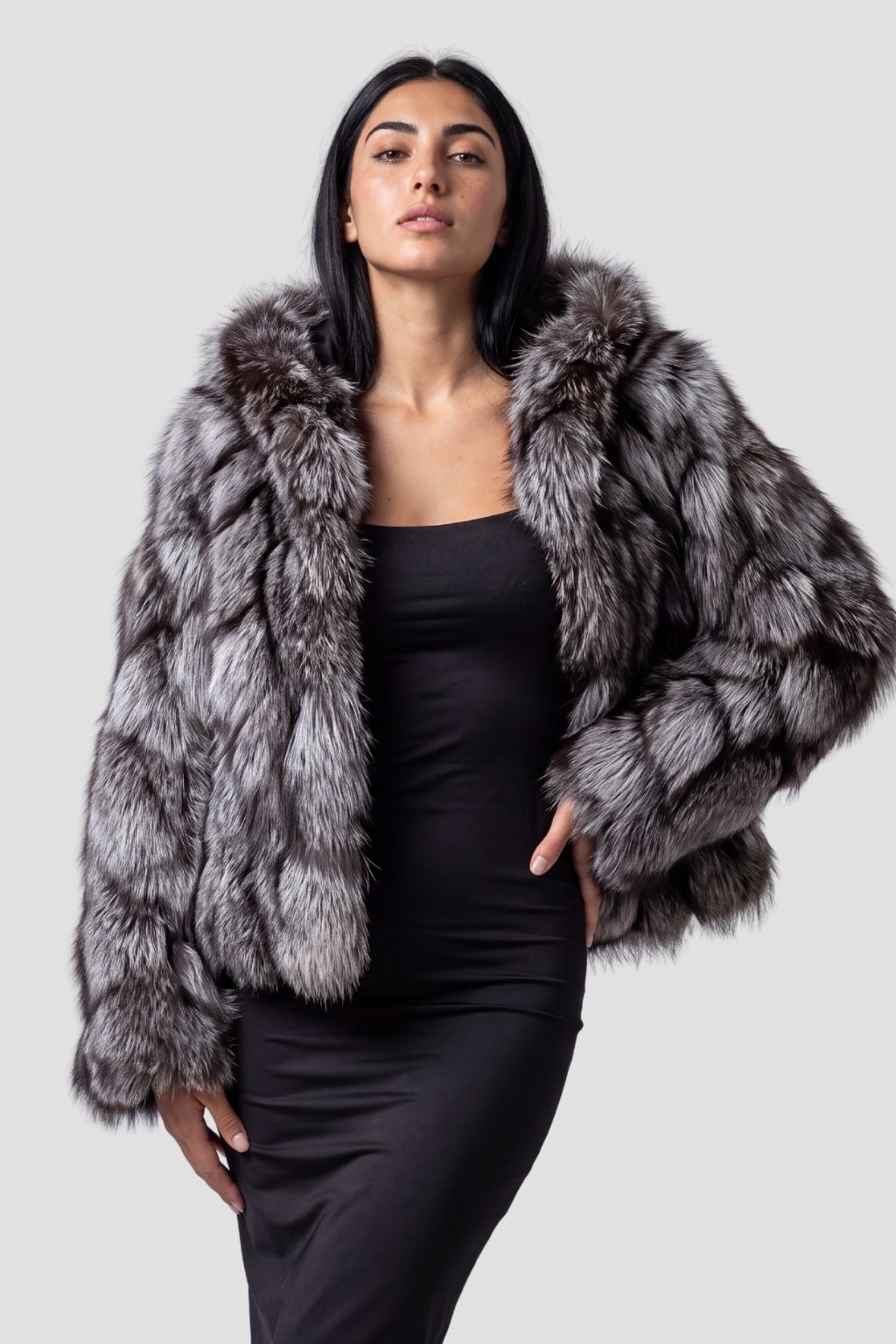 Veste à fourrure avec capuche grise Héritage fourrure