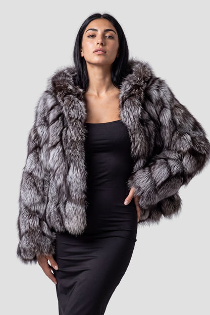 Veste à fourrure avec capuche grise Héritage fourrure