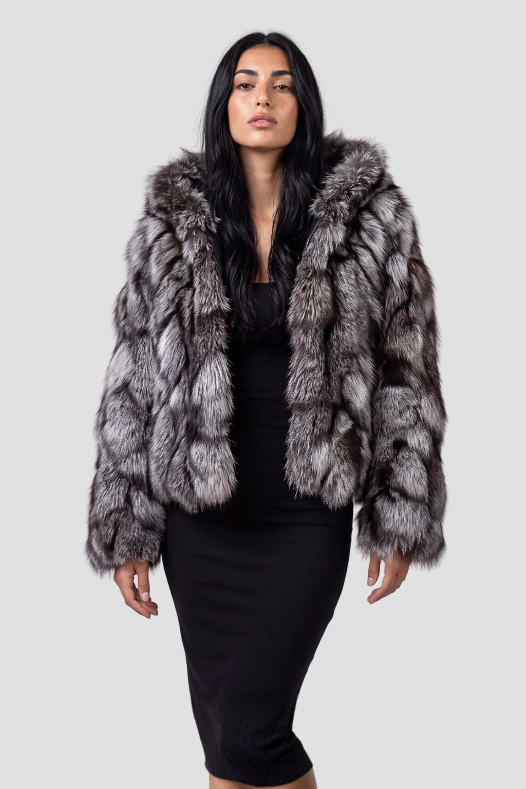 Veste à fourrure avec capuche grise Héritage fourrure