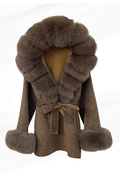 Veste à fourrure avec capuche marron Héritage fourrure