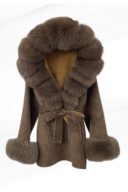 Veste à fourrure avec capuche marron Héritage fourrure