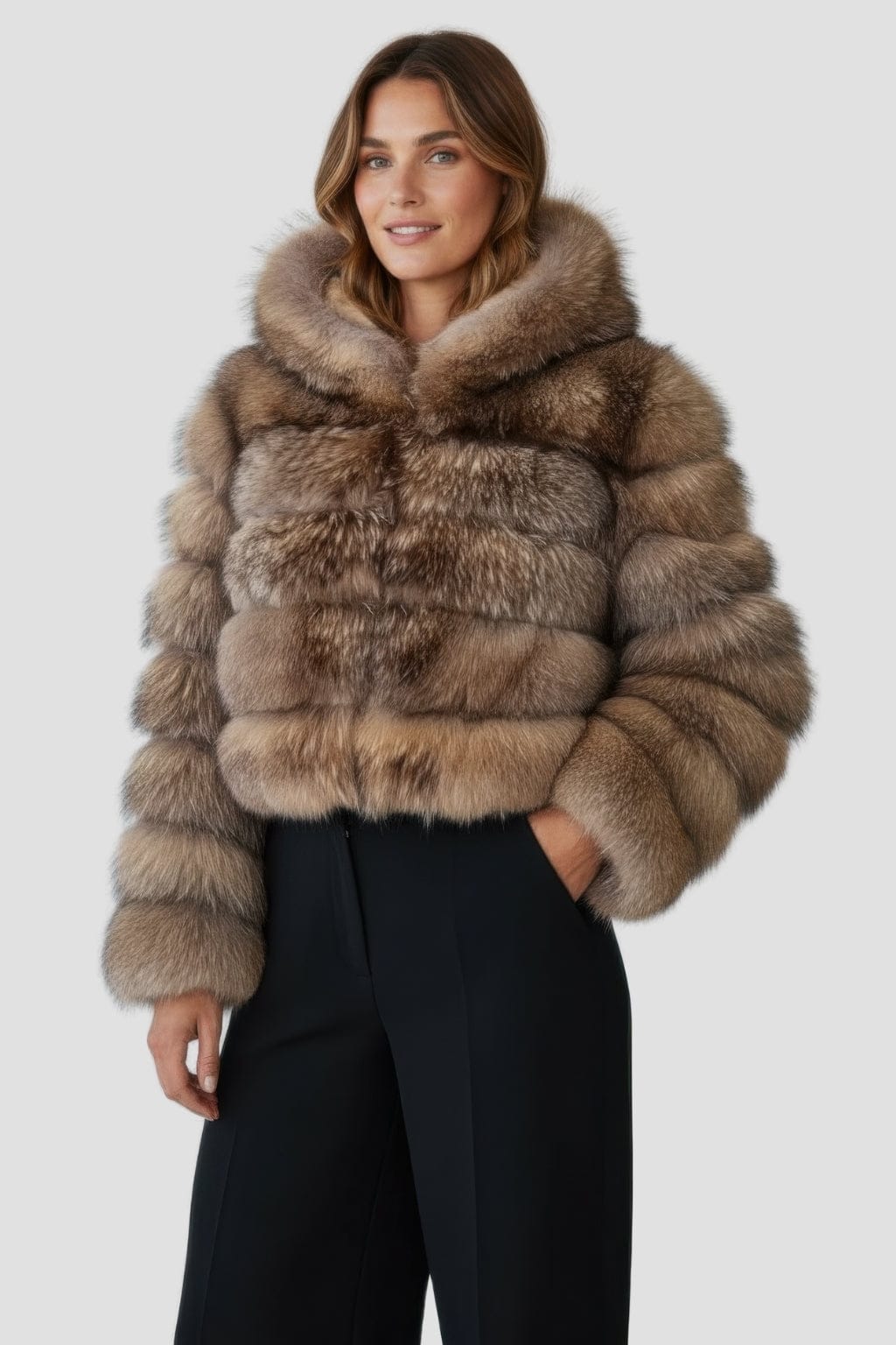 Veste à fourrure avec capuche marron Héritage fourrure