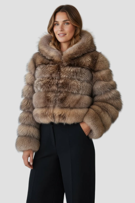 Veste à fourrure avec capuche marron Héritage fourrure