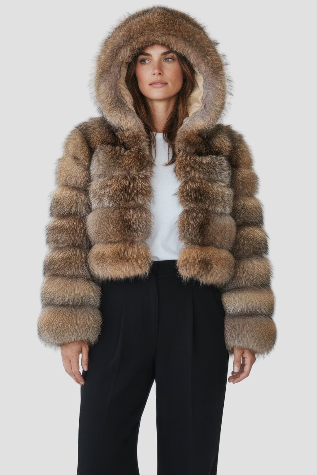 Veste à fourrure avec capuche marron Héritage fourrure