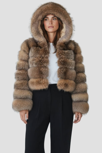 Veste à fourrure avec capuche marron Héritage fourrure