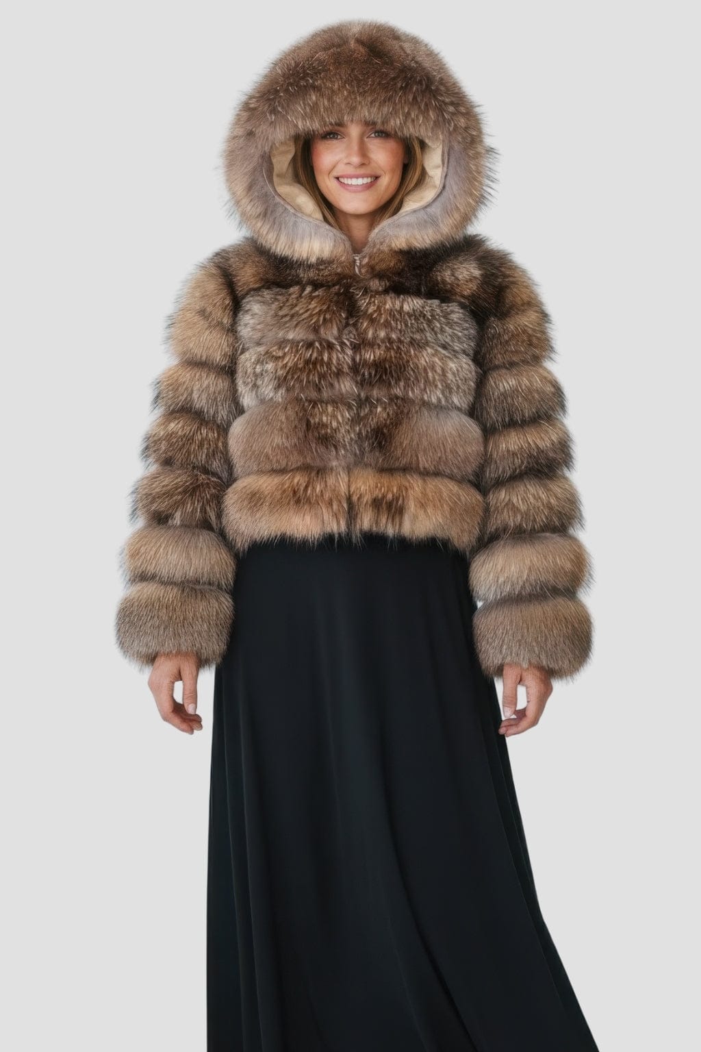 Veste à fourrure avec capuche marron Héritage fourrure