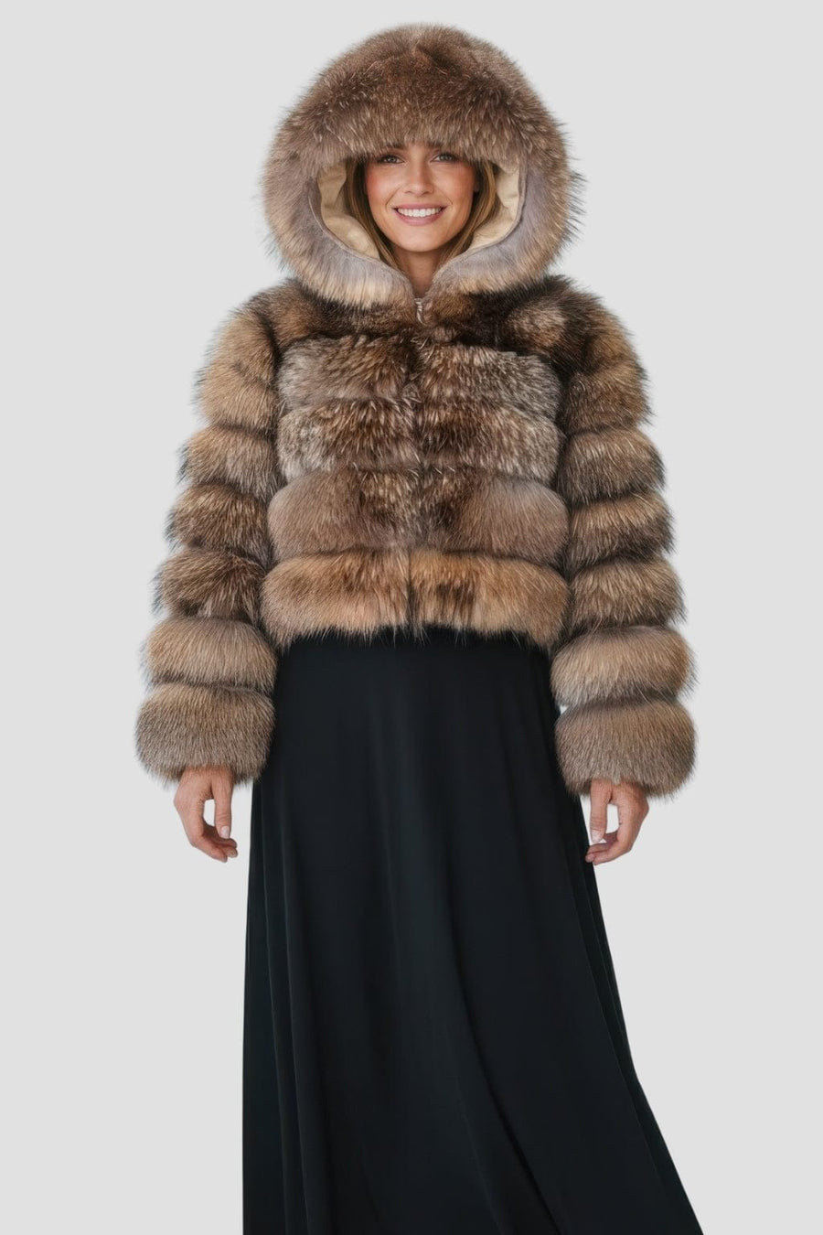 Veste à fourrure avec capuche marron Héritage fourrure