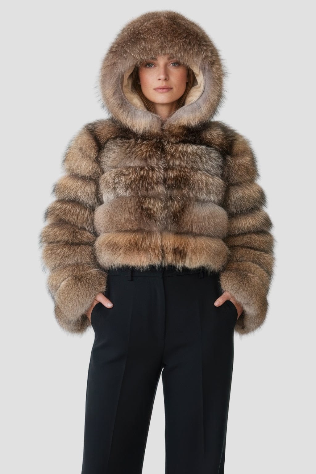 Veste à fourrure avec capuche marron Héritage fourrure