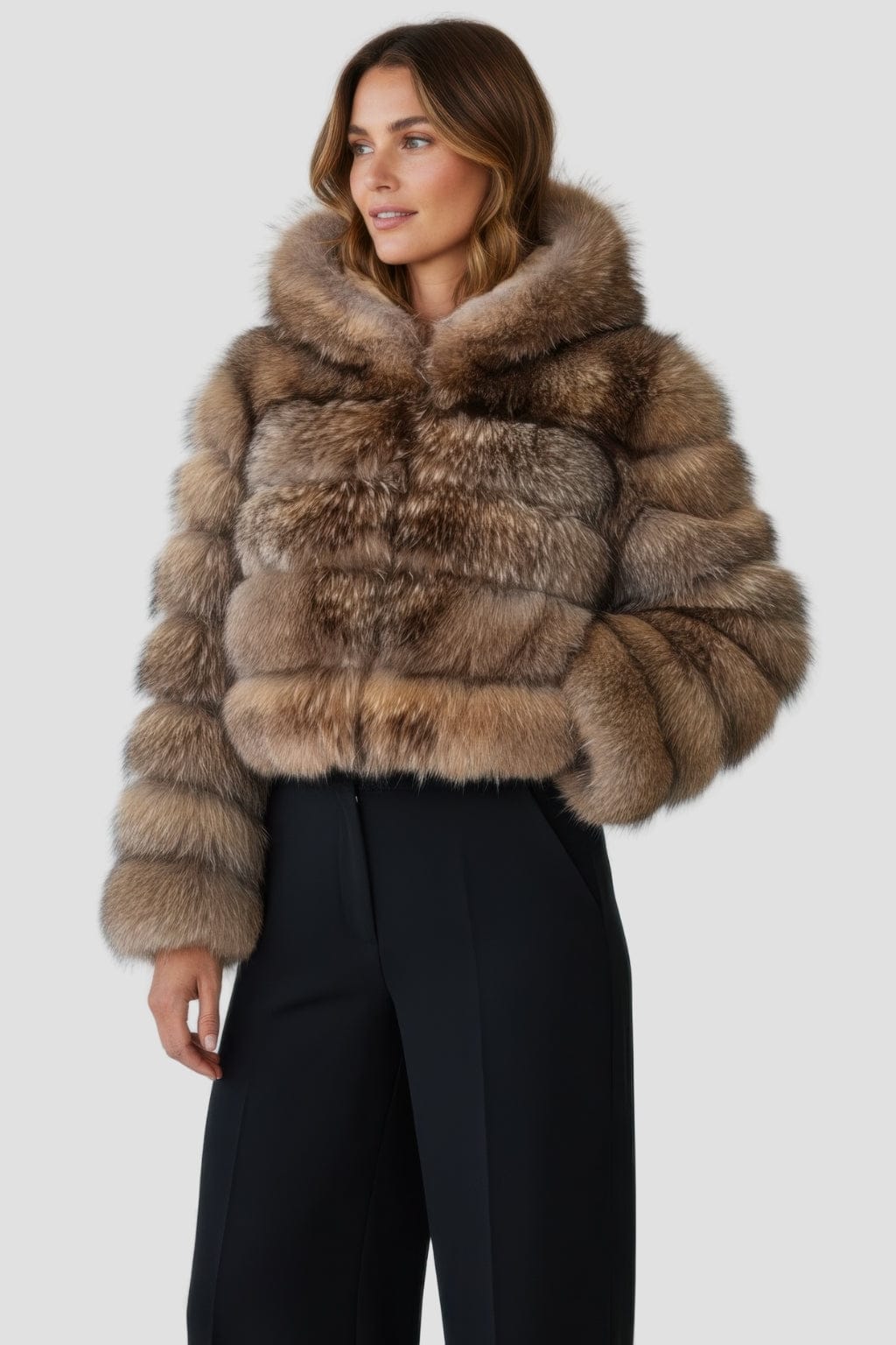 Veste à fourrure avec capuche marron Héritage fourrure