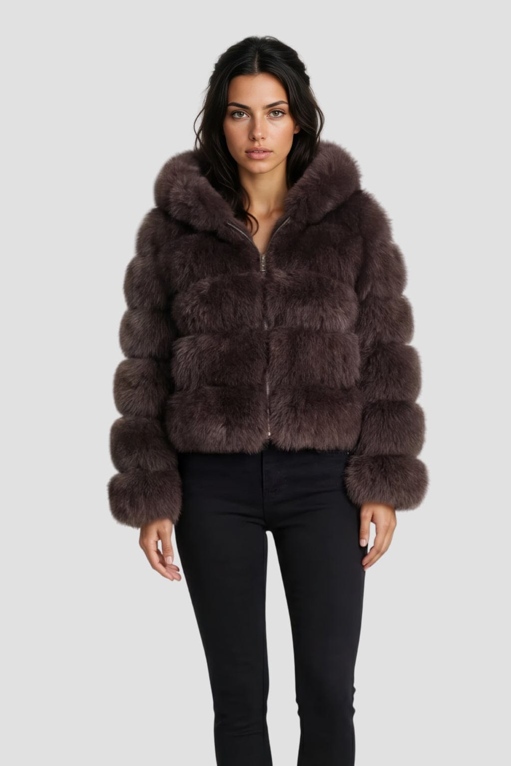 Veste à fourrure avec capuche marron Héritage fourrure