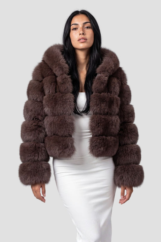 Veste à fourrure avec capuche marron Héritage fourrure