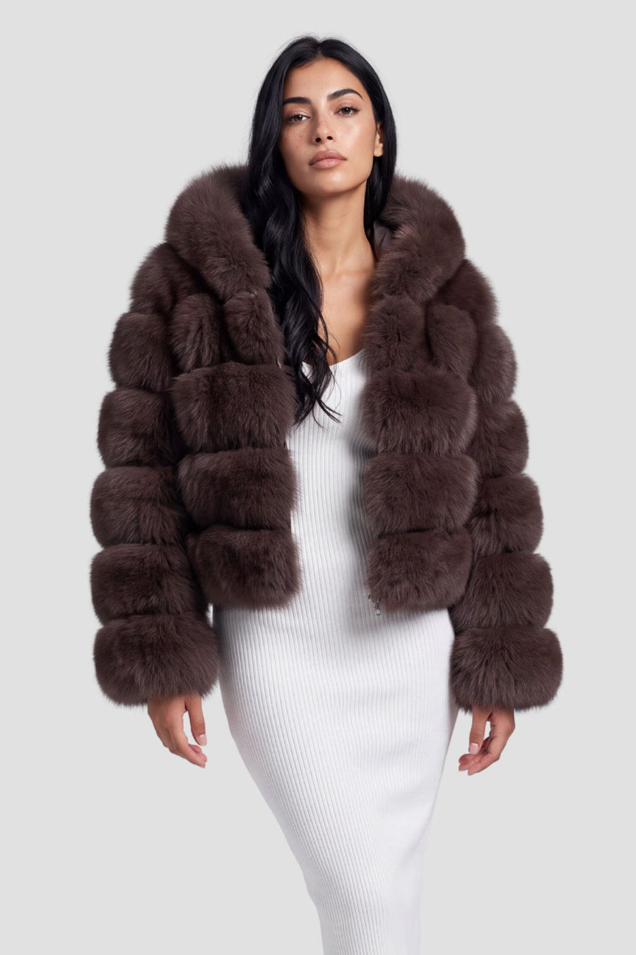 Veste à fourrure avec capuche marron Héritage fourrure