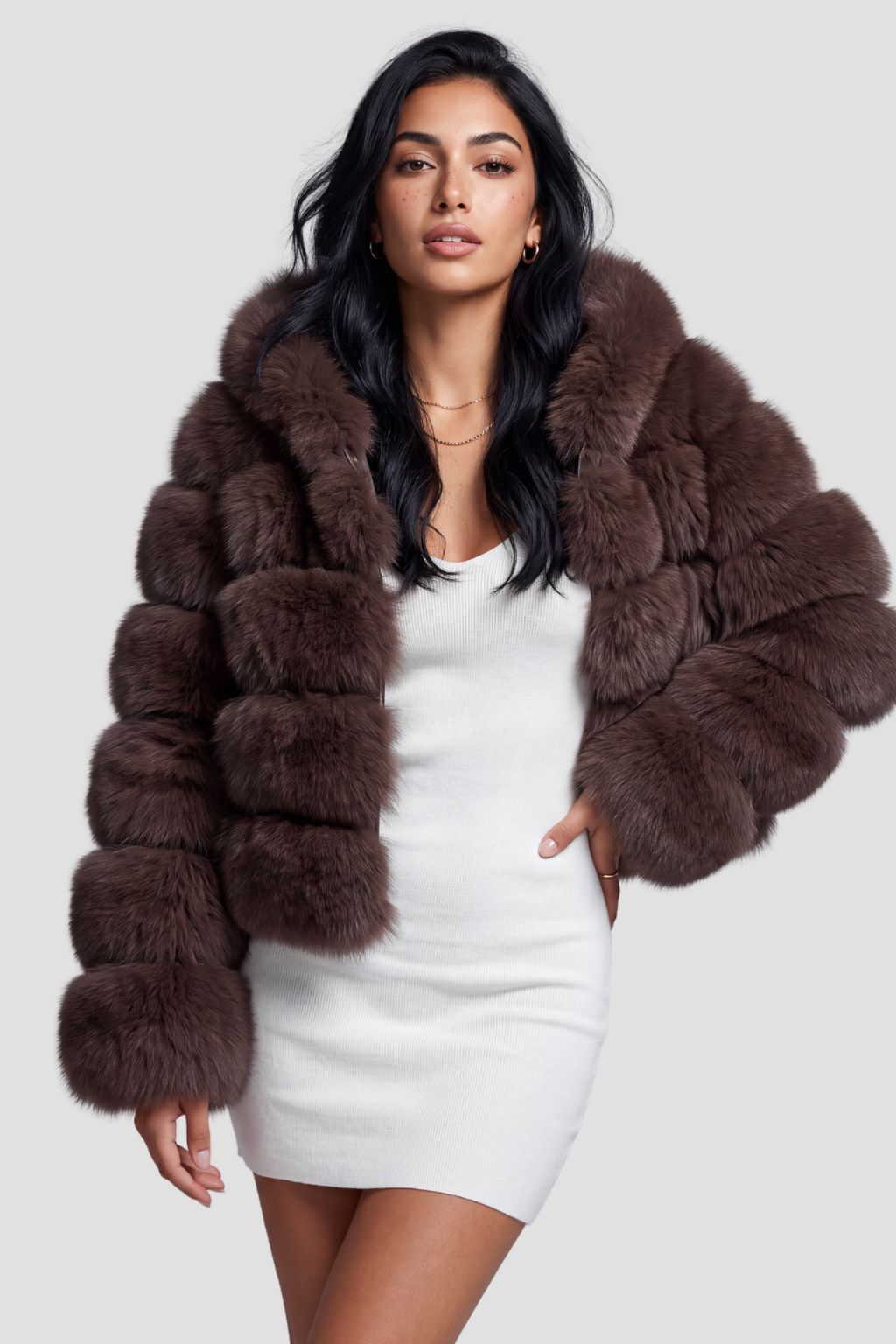 Veste à fourrure avec capuche marron Héritage fourrure