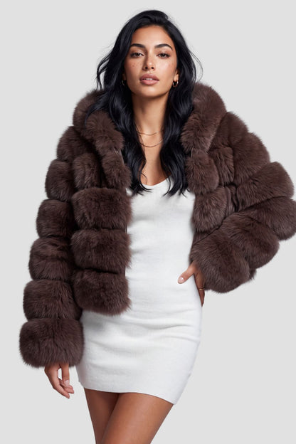 Veste à fourrure avec capuche marron Héritage fourrure