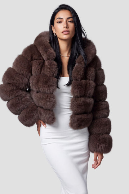 Veste à fourrure avec capuche marron Héritage fourrure