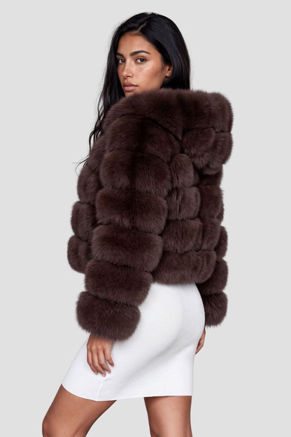 Veste à fourrure avec capuche marron Héritage fourrure