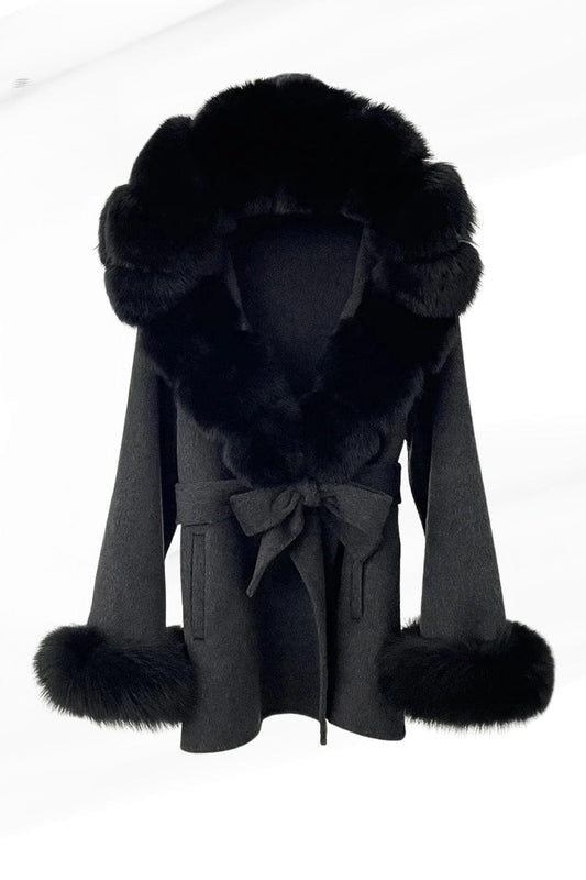 Veste à fourrure avec capuche noire Héritage fourrure