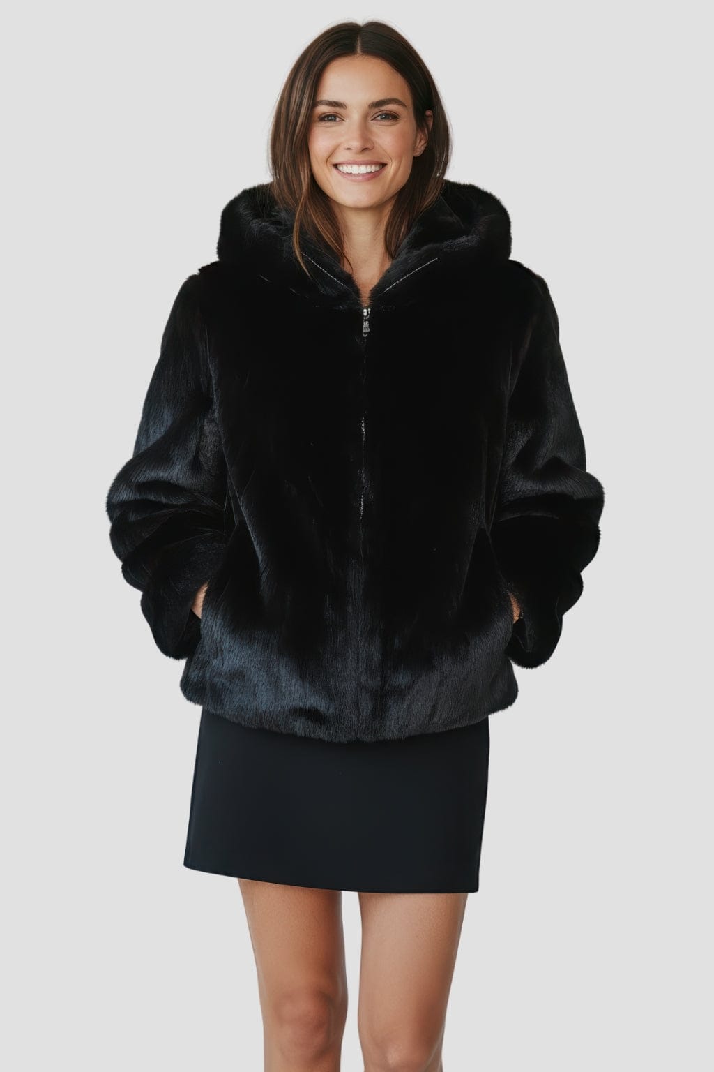 Veste à fourrure avec capuche noire Héritage fourrure