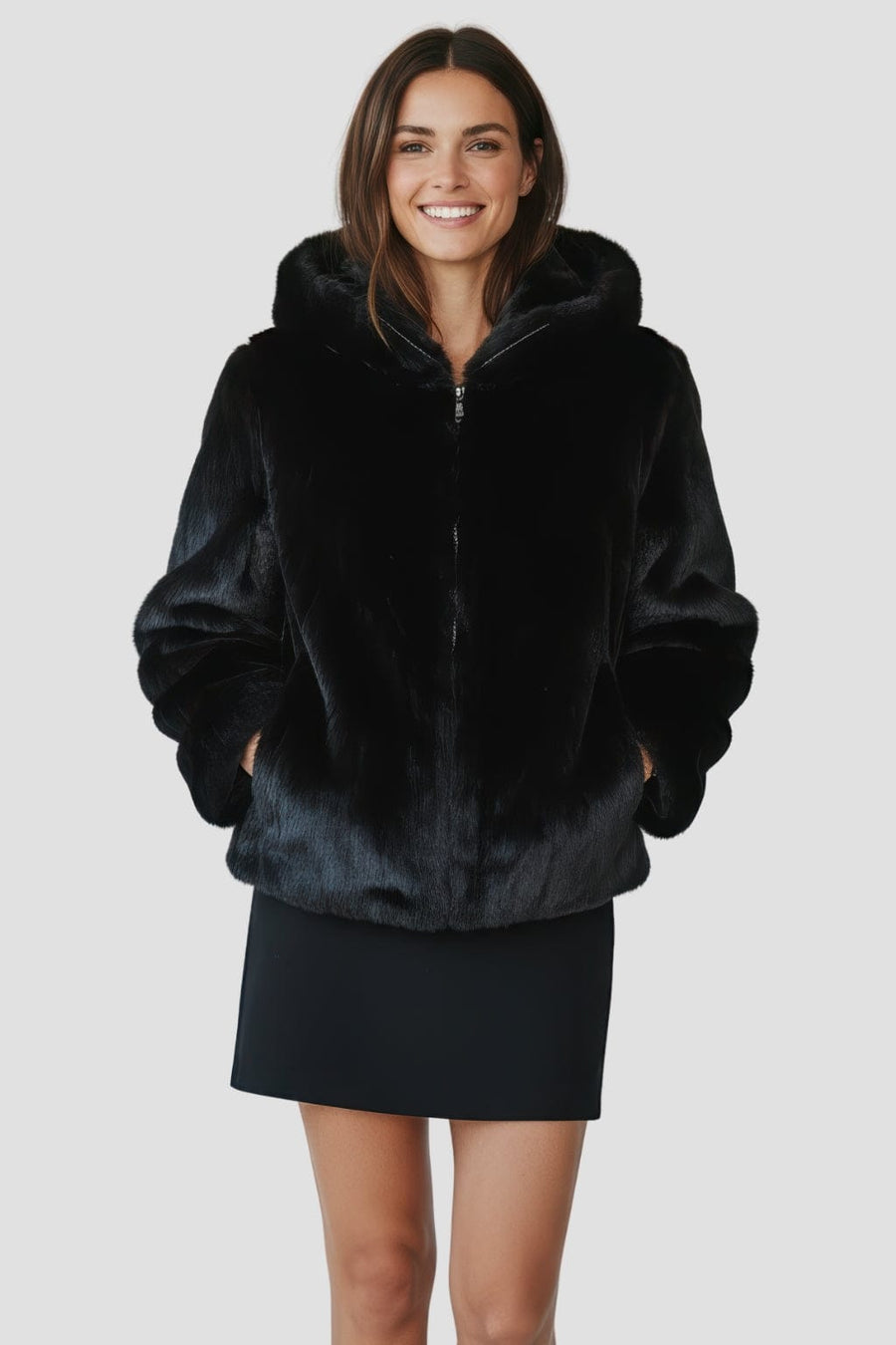 Veste à fourrure avec capuche noire Héritage fourrure