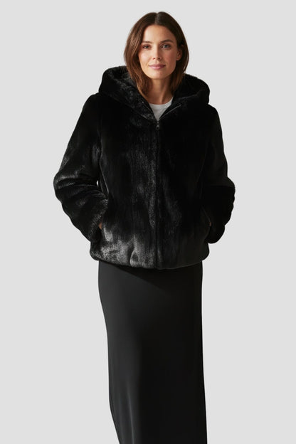Veste à fourrure avec capuche noire Héritage fourrure