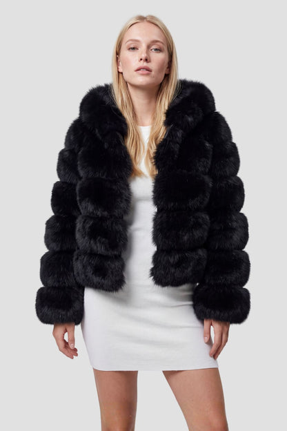 Veste à fourrure avec capuche noire Héritage fourrure