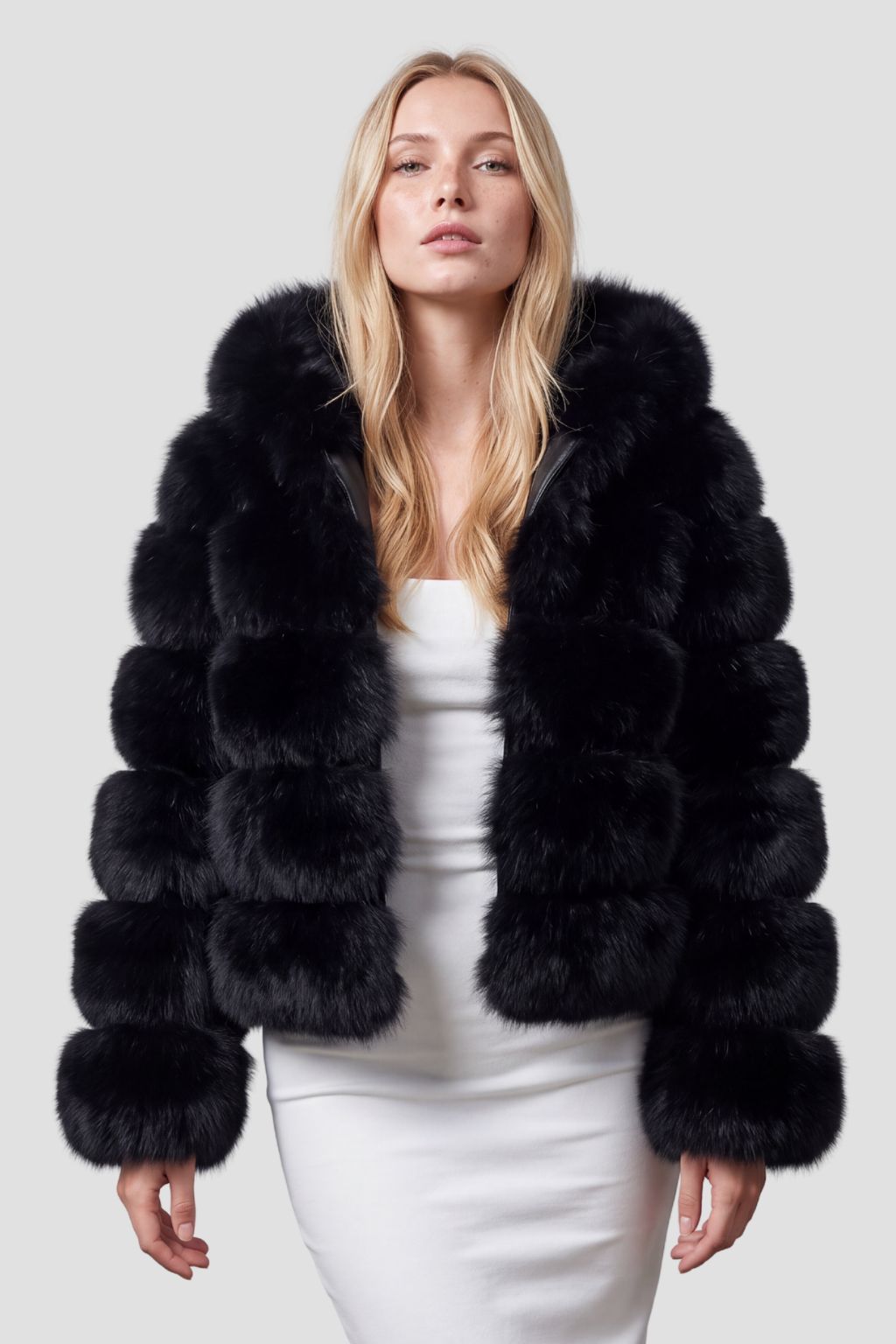 Veste à fourrure avec capuche noire Héritage fourrure