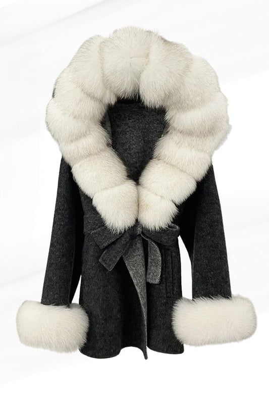 Veste cachemire fourrure femme blanc Héritage fourrure