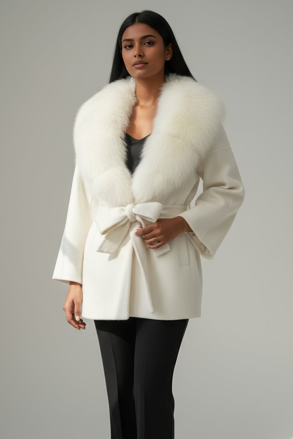 Veste cachemire fourrure femme blanc Héritage fourrure