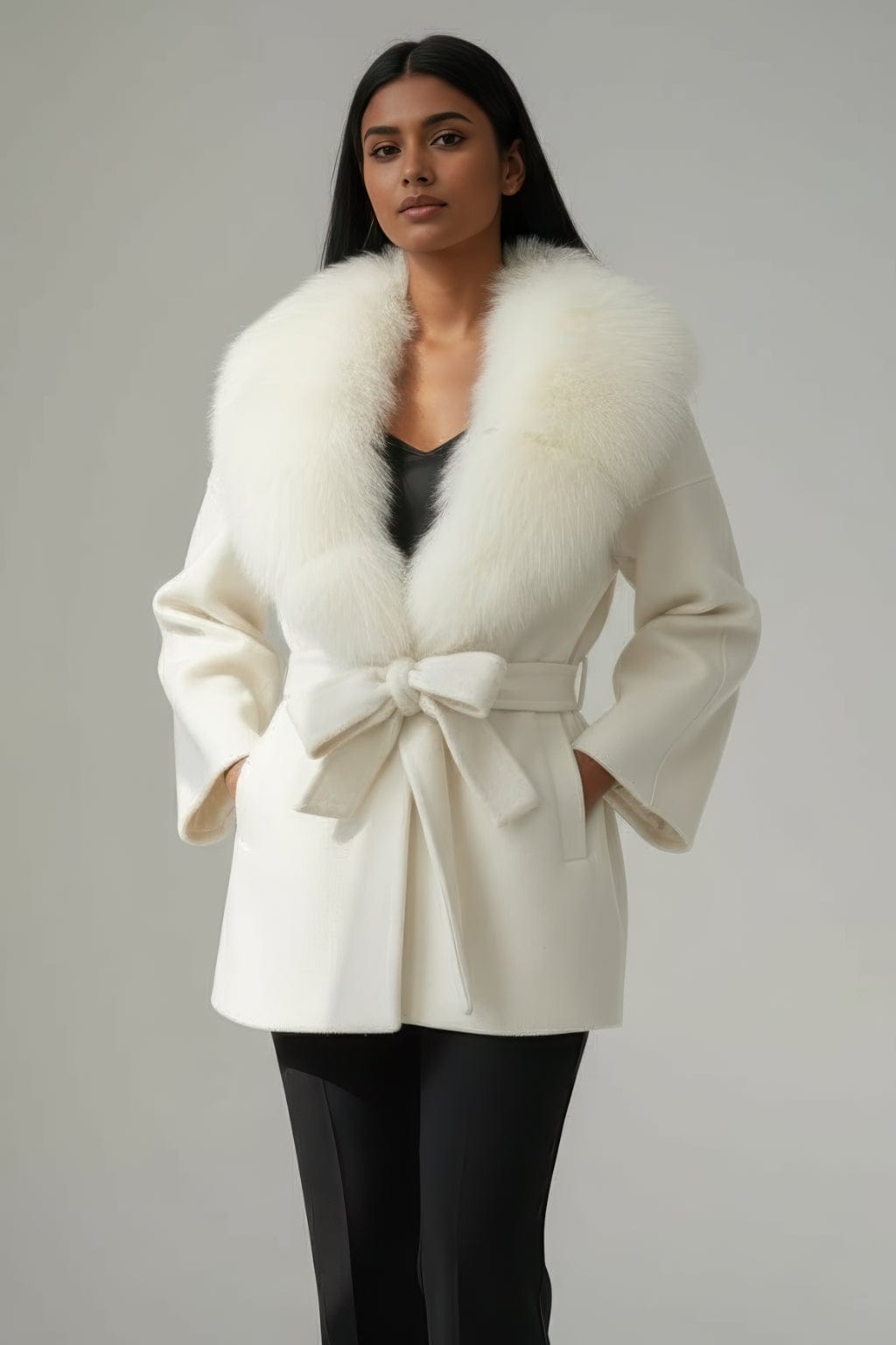 Veste cachemire fourrure femme blanc Héritage fourrure