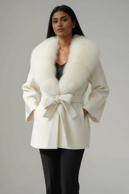 Veste cachemire fourrure femme blanc Héritage fourrure