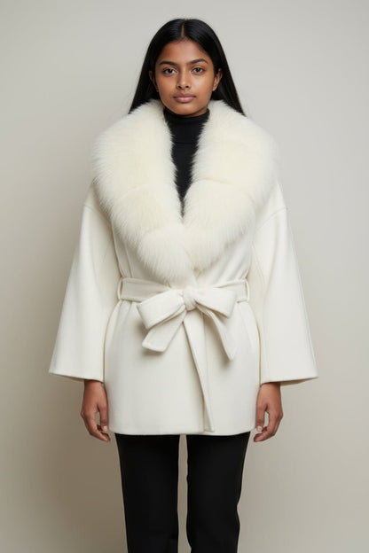 Veste cachemire fourrure femme blanc Héritage fourrure