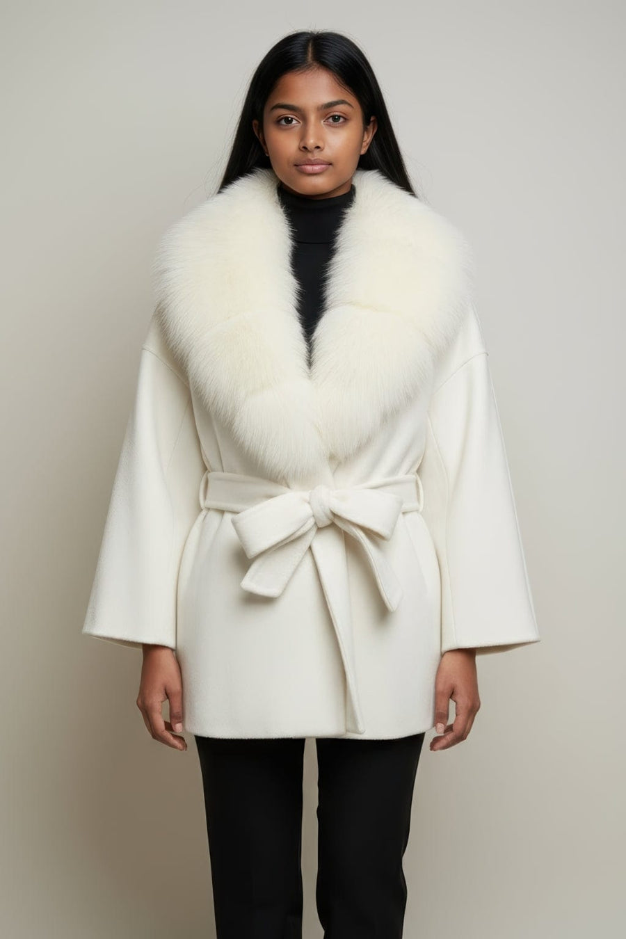 Veste cachemire fourrure femme blanc Héritage fourrure