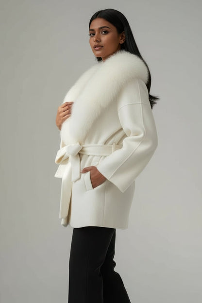 Veste cachemire fourrure femme blanc Héritage fourrure