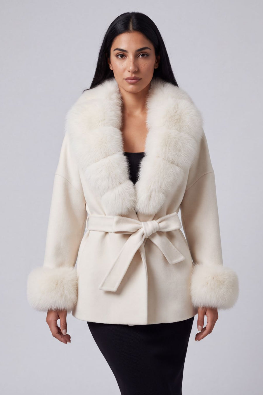 Veste cachemire fourrure femme blanc Héritage fourrure